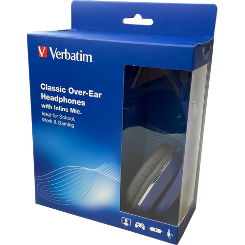 Verbatim Classic Over-Ear Headphones with Inline Mic Dark Blue